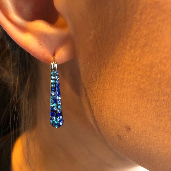 SWAROVSKI CRYSTAL BLUE INSIDE OUT HOOPS - Picture 4 of 6